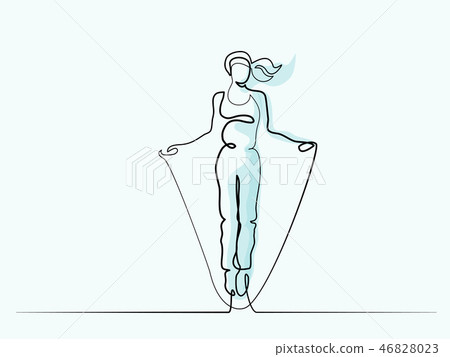 Happy jumping woman Continuous line drawing art - Stock Illustration ...