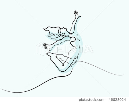 Happy jumping woman Continuous line drawing art - Stock Illustration ...