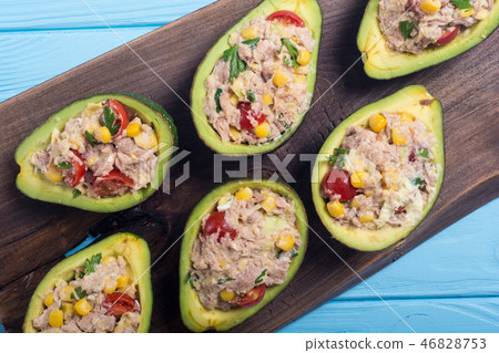 Avocado stuffed with salad Avocado stuffed with salad 46828753