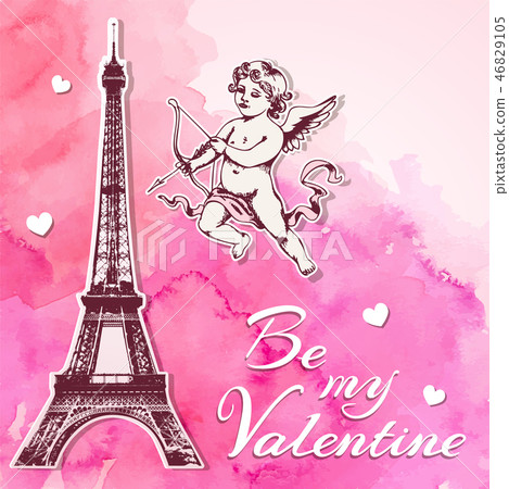 Watercolor vintage Valentine background Watercolor vintage Valentine background 46829105