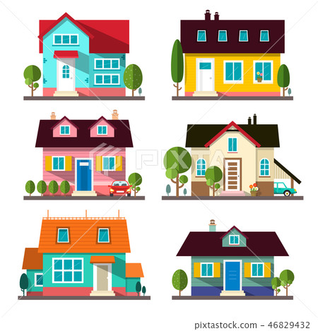 Vector Buildings Set. Flat Design Houses - Stock Illustration [46829432 ...