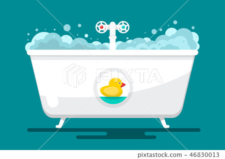 Bath. Vector Bathtube with Duck. Flat Bathroom. Bath. Vector Bathtube with Duck. Flat Bathroom. 46830013