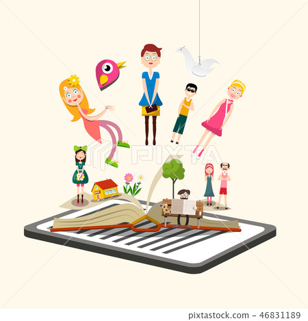 Story Characters on Book. E-book Reader  46831189