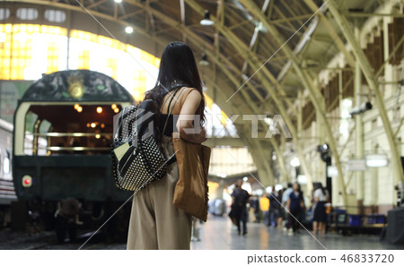woman travel alone by Train looking for station woman travel alone by Train looking for station 46833720