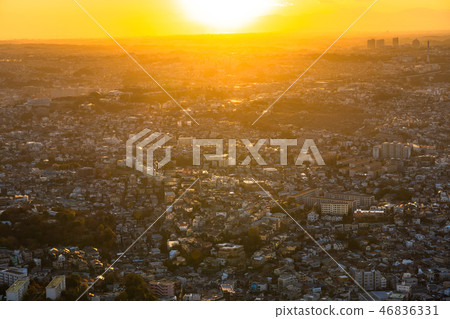 "Kanagawa Prefecture" Evening view of Yokohama city and residential area 46836331