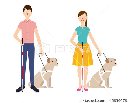Blind man and woman and guide dog 46839678