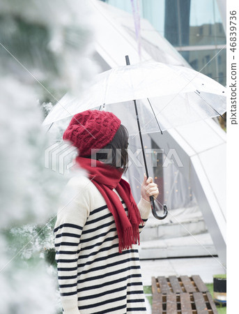 Girl in the garden of artificial snow Girl in the garden of artificial snow 46839736