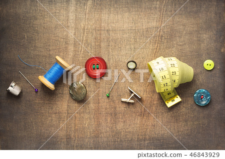 sewing tools and accessories on wood sewing tools and accessories on wood 46843929