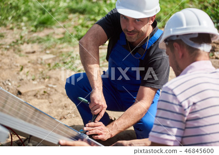 Stand-alone exterior solar panel system installation, renewable green energy generation concept. 46845600