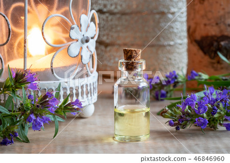 A bottle of hyssop essential oil 46846960