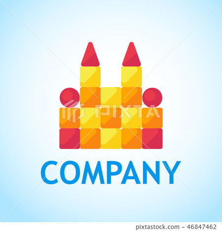 Logo for Toy Shop. Toy castle of cubes - Vector design illustration in flat style. 46847462