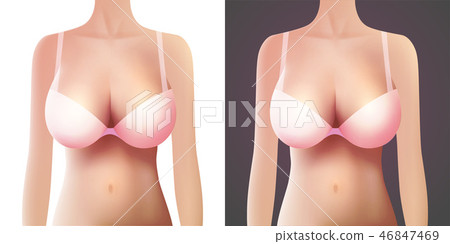Woman model with white bra on white and dark background. Vector bikini nude portrait in underwear. 46847469