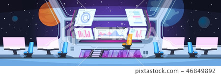Spaceship interior. Nobody futuristic captain cabin inside. Space station future workplace 46849892