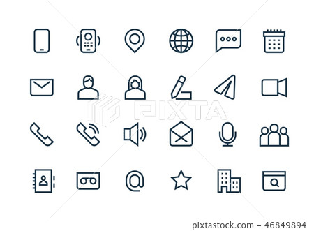 Contact line icons. Phone website mail, business personal information, url address, home office Contact line icons. Phone website mail, business personal information, url address, home office 46849894
