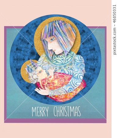 Download Christmas Religious Card With Mary And Baby Jesus Stock Illustration 46850331 Pixta PSD Mockup Templates