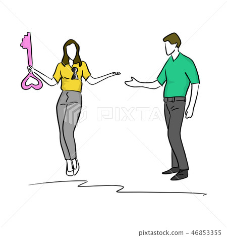 man trying to get heart key of woman vector  46853355