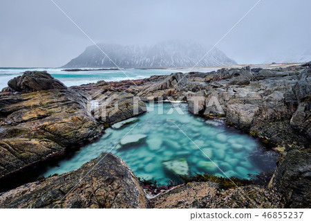 Rocky coast of fjord in Norway 46855237