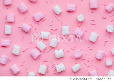 flat lay of sprinkles and marshmallow sweets flat lay of sprinkles and marshmallow sweets 46855936