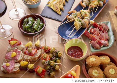 Tapas appetizers on table - view from above 46856417