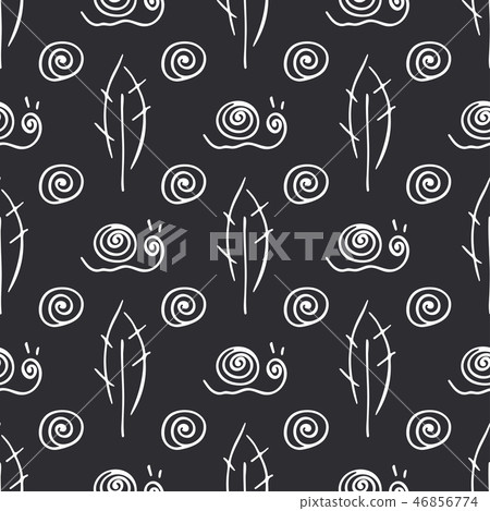 Fruit leaf and snail rural vector seamless pattern. Simplified retro illustration. Wrapping or 46856774