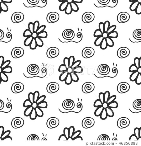Wildflowers and snail rural vector seamless pattern. Simplified retro illustration. Wrapping or 46856888