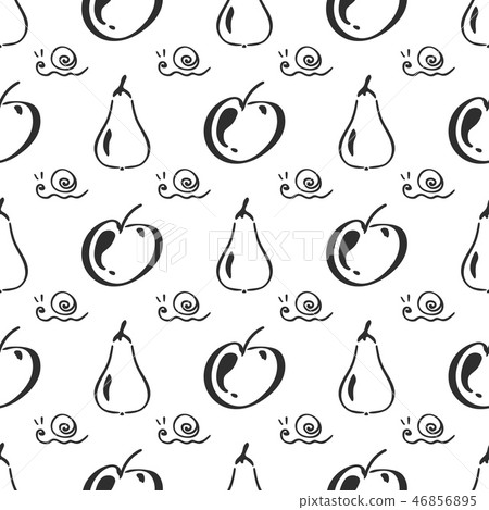 Pear fruit leaf and snail vector seamless pattern. Simplified retro illustration. Wrapping or 46856895