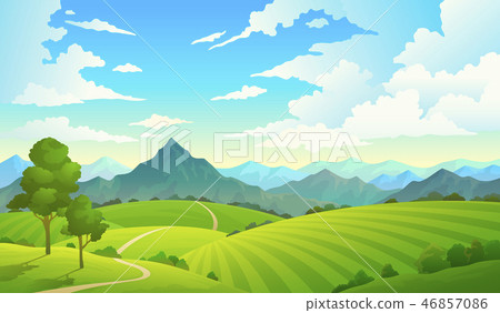 Meadows with mountains. Landscape hill field mountain land sky wild nature grass forest countryside 46857086