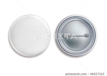 Pin badges. White round blank button, advertise metal 3d circle sign. Souvenir magnet vector badging Pin badges. White round blank button, advertise metal 3d circle sign. Souvenir magnet vector badging 46857101