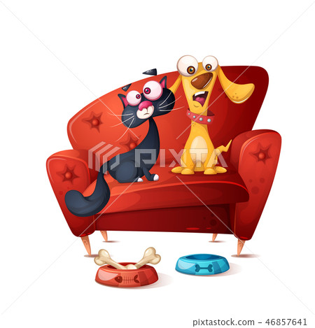 Cat and dog - cartoon illustration. 46857641