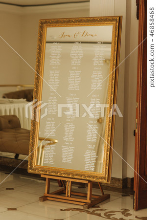 Elements of wedding decoration in restaurant. Green and blue color 46858468