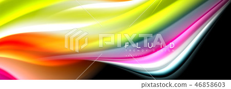 Bright colorful liquid fluid lines on black, modern abstract background 46858603