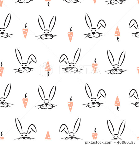 Seamless pattern with cute hand drawn rabbits and carrots. 46860185