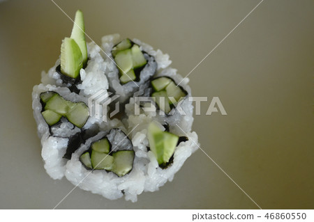 Cucumber roll with rolled cucumber Kappa rolled cucumber sushi counterwound rice ornament Cucumber roll with rolled cucumber Kappa rolled cucumber sushi counterwound rice ornament 46860550