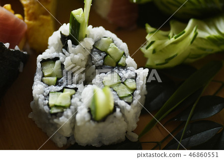 Cucumber roll with rolled cucumber Kappa rolled cucumber sushi counterwound rice ornament Cucumber roll with rolled cucumber Kappa rolled cucumber sushi counterwound rice ornament 46860551