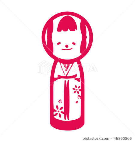Kokeshi紅色女孩傳統民間藝術紀念品象 46860866