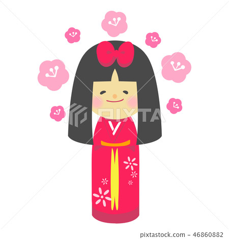 Kokeshi Red Girl Traditional Town Art Souvenir 46860882