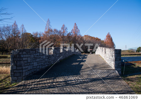 Omiya Hana no Oka hill agriculture and forest park stone bridge winter scenery Omiya Hana no Oka hill agriculture and forest park stone bridge winter scenery 46861069
