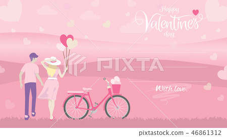 Happiness couple, bicycle pink Valentine's card 46861312