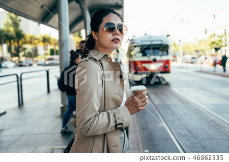 cable car streeet car diving on railway arrived. cable car streeet car diving on railway arrived. 46862535