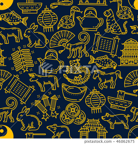 Chinese New Year horoscope seamless pattern Chinese New Year horoscope seamless pattern 46862675