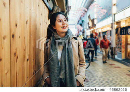 young lady tourist with curious face looking 46862926