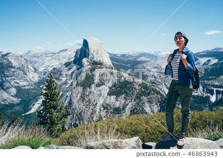 full length of healthy hiker girl standing full length of healthy hiker girl standing 46863943