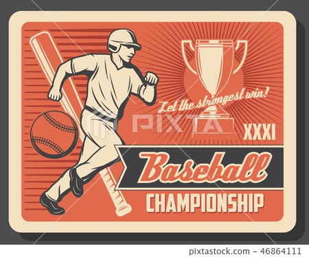 Baseball or softball player, ball, bat and trophy 46864111