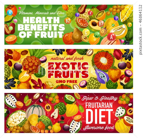 Tropical fruits, exotic berries of fruitarian diet 46864112