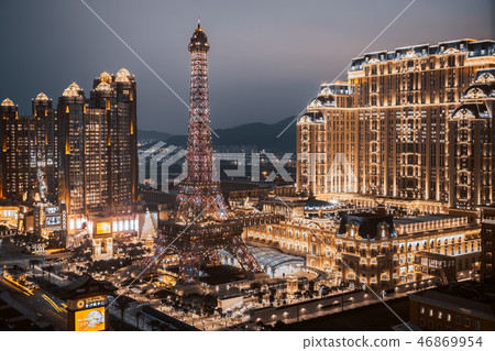 China, Macau - September 10 2018 - Beautiful eiffel tower landmark of parisian hotel and resort in macau city 46869954