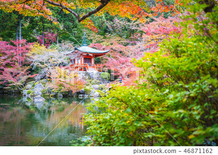Beautiful Daigoji temple with colorful tree and leaf in autumn season 46871162