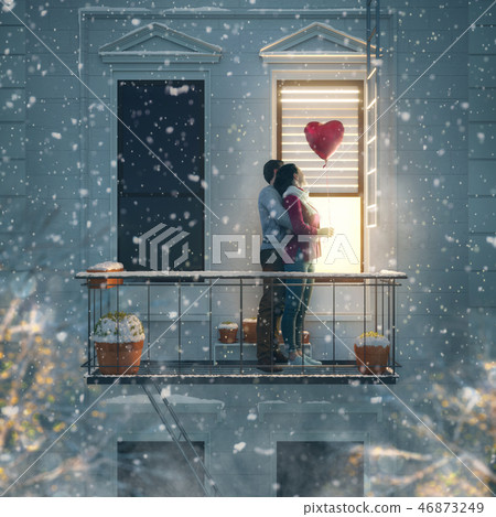 couple on balcony on Valentine's day 46873249