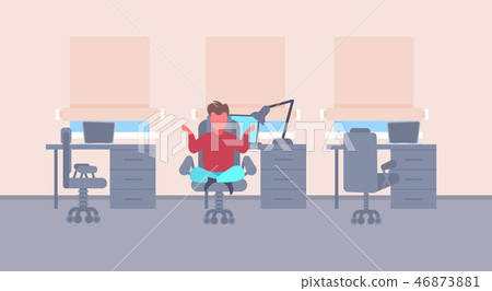 businessman sitting lotus pose in chair calm business man relaxing meditation working stress relief 46873881