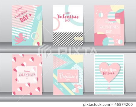 Set of Valentine's day card on retro pattern 46874200