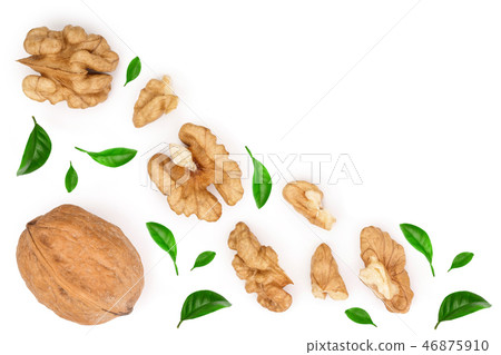 peelled Walnuts isolated on white background with copy space for your text. Top view. Flat lay 46875910